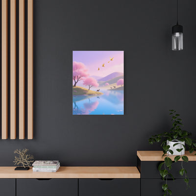 Pastel Lake and Cherry blossom Matte Canvas