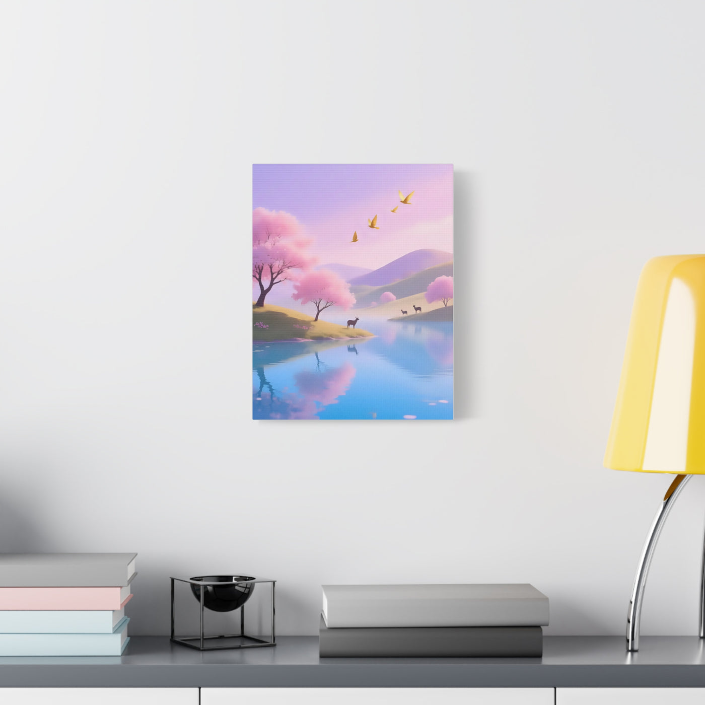 Pastel Lake and Cherry blossom Matte Canvas