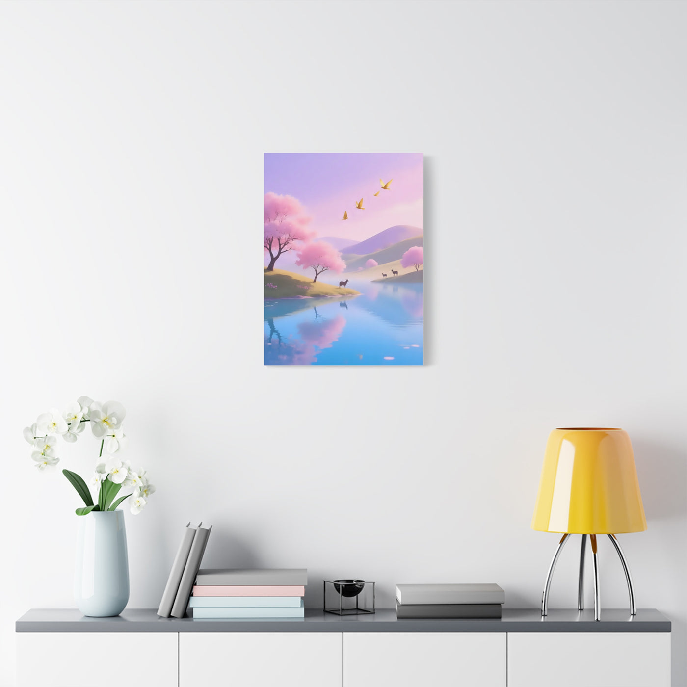 Pastel Lake and Cherry blossom Matte Canvas