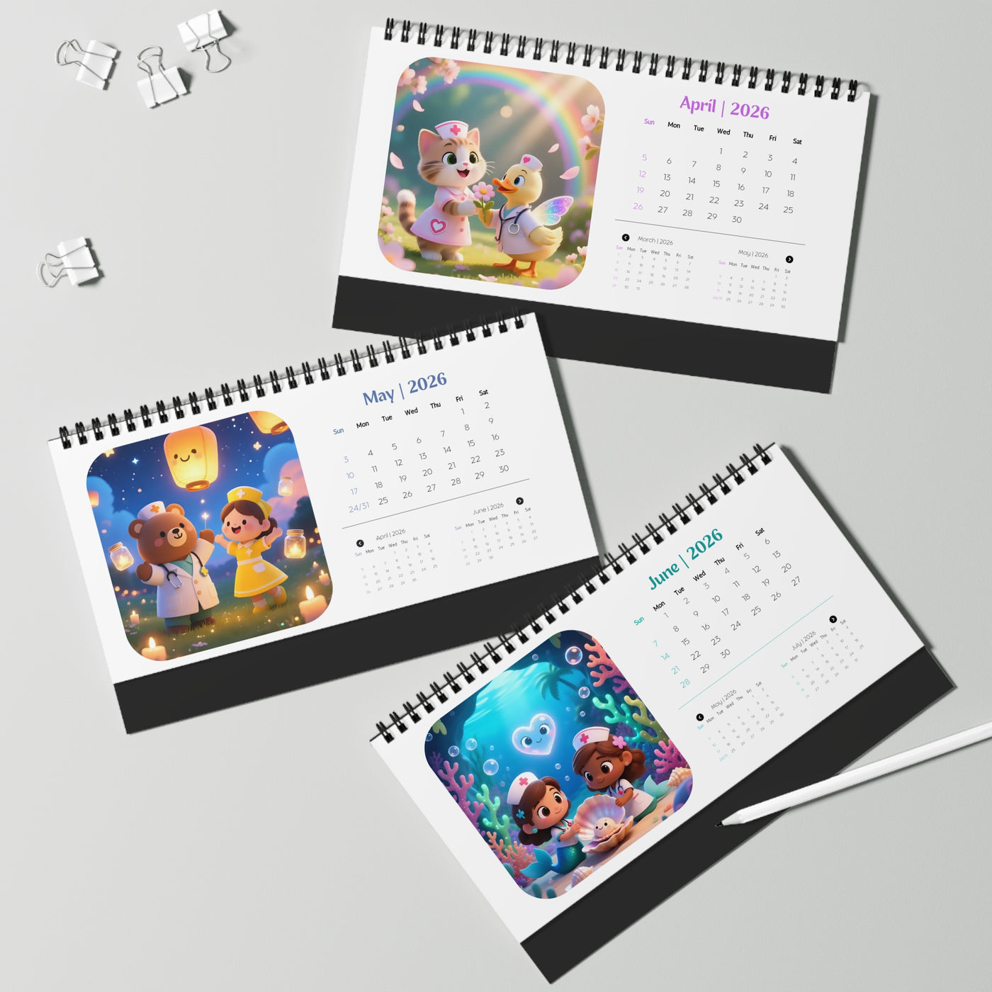 Kawaii Healthcare Heroes Desktop Calendar