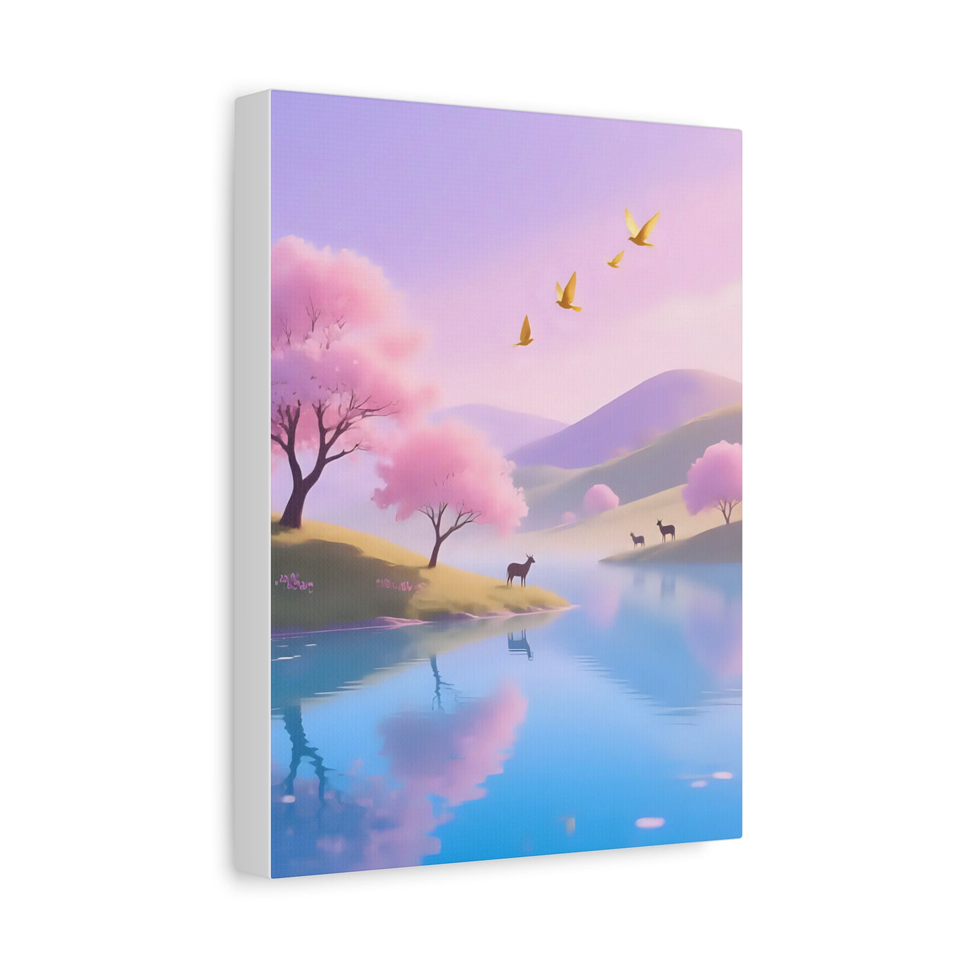 Pastel Lake and Cherry blossom Matte Canvas