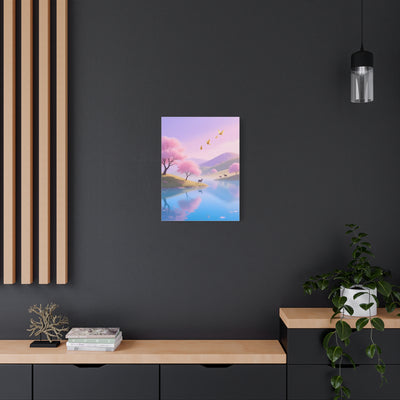 Pastel Lake and Cherry blossom Matte Canvas