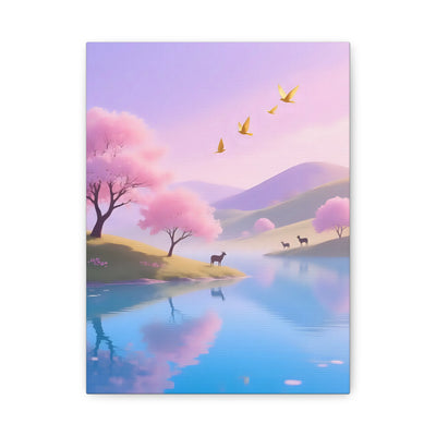 Pastel Lake and Cherry blossom Matte Canvas