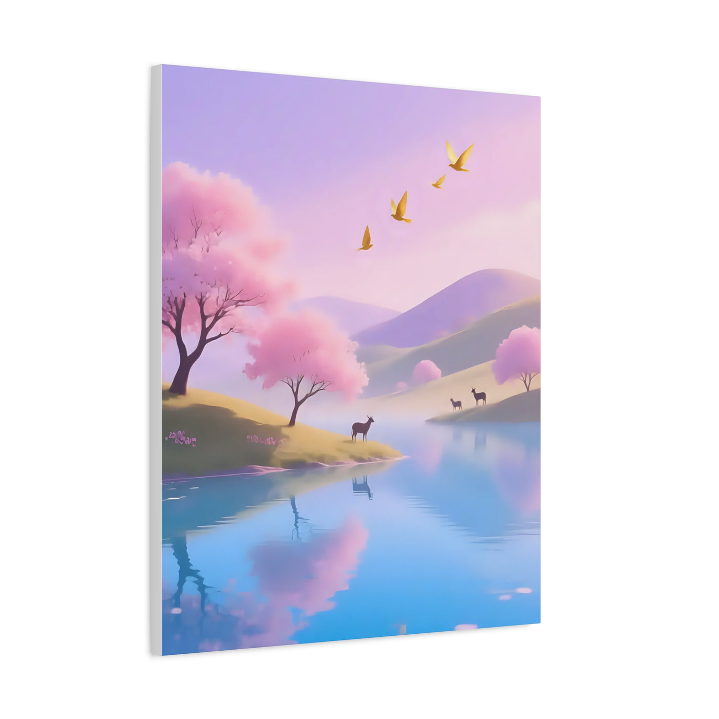 Pastel Lake and Cherry blossom Matte Canvas