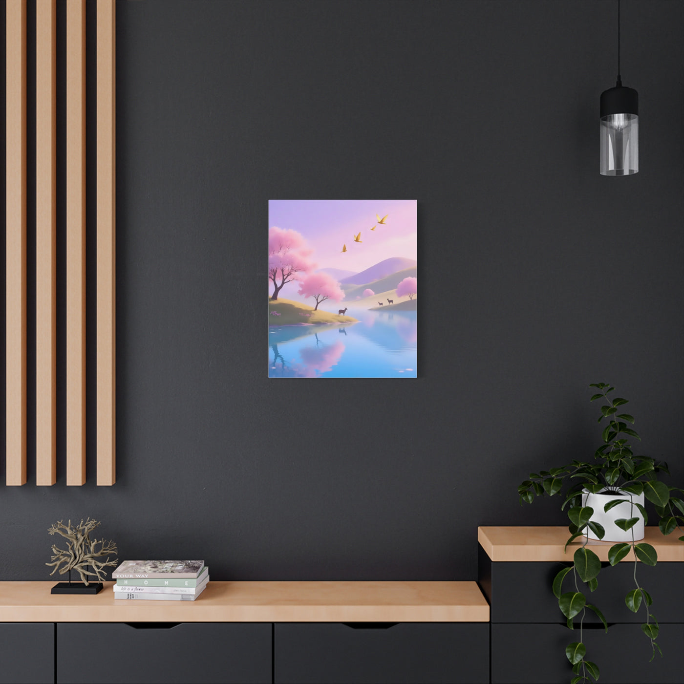 Pastel Lake and Cherry blossom Matte Canvas