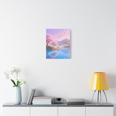 Pastel Lake and Cherry blossom Matte Canvas