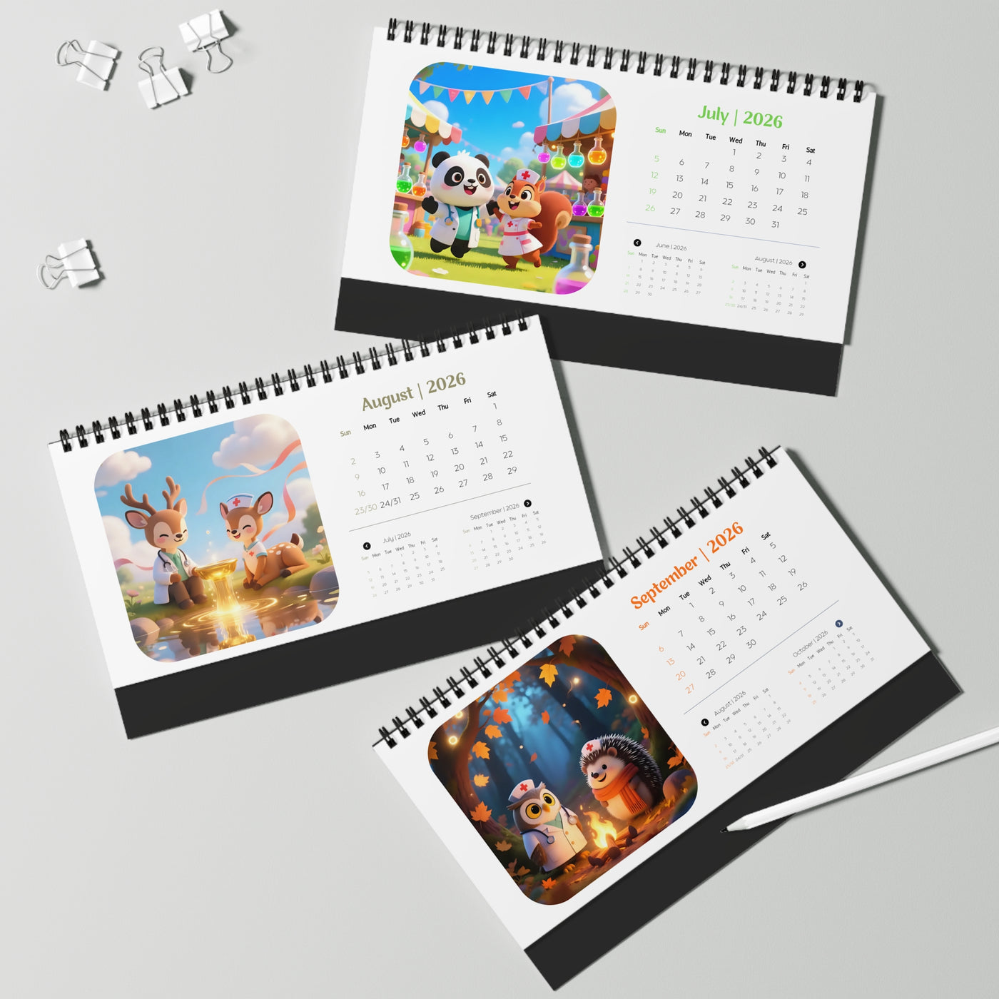 Kawaii Healthcare Heroes Desktop Calendar