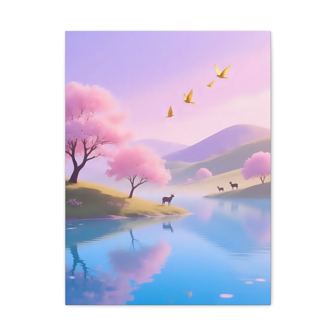 Pastel Lake and Cherry blossom Matte Canvas