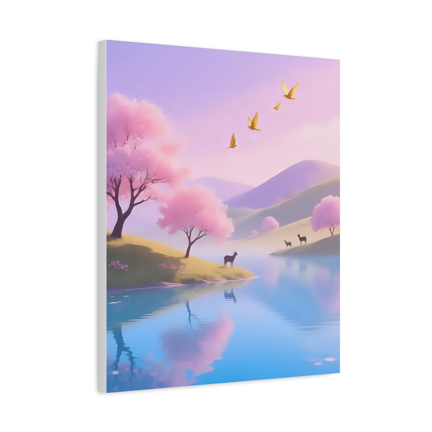 Pastel Lake and Cherry blossom Matte Canvas