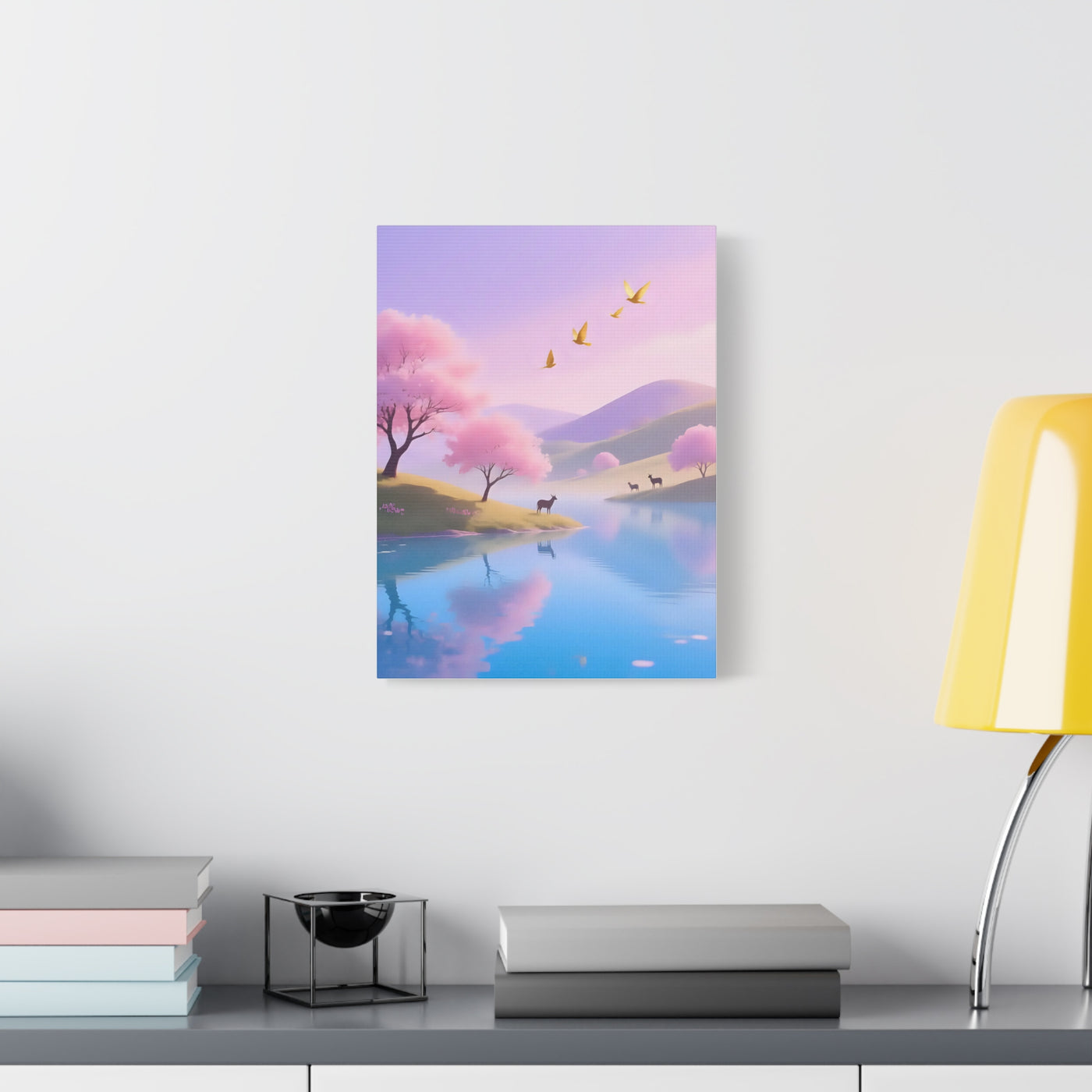 Pastel Lake and Cherry blossom Matte Canvas