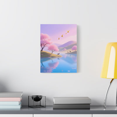 Pastel Lake and Cherry blossom Matte Canvas