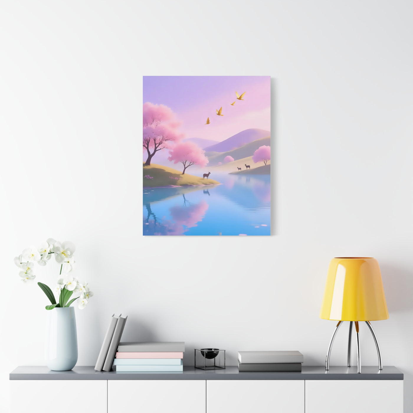 Pastel Lake and Cherry blossom Matte Canvas