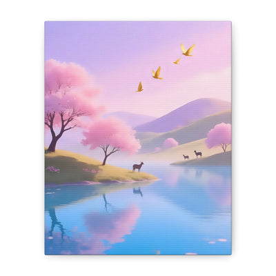 Pastel Lake and Cherry blossom Matte Canvas