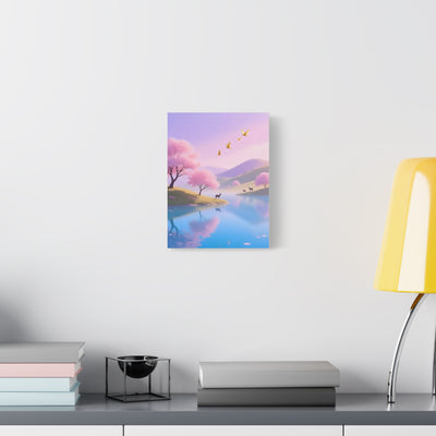 Pastel Lake and Cherry blossom Matte Canvas