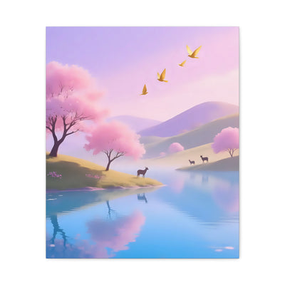 Pastel Lake and Cherry blossom Matte Canvas