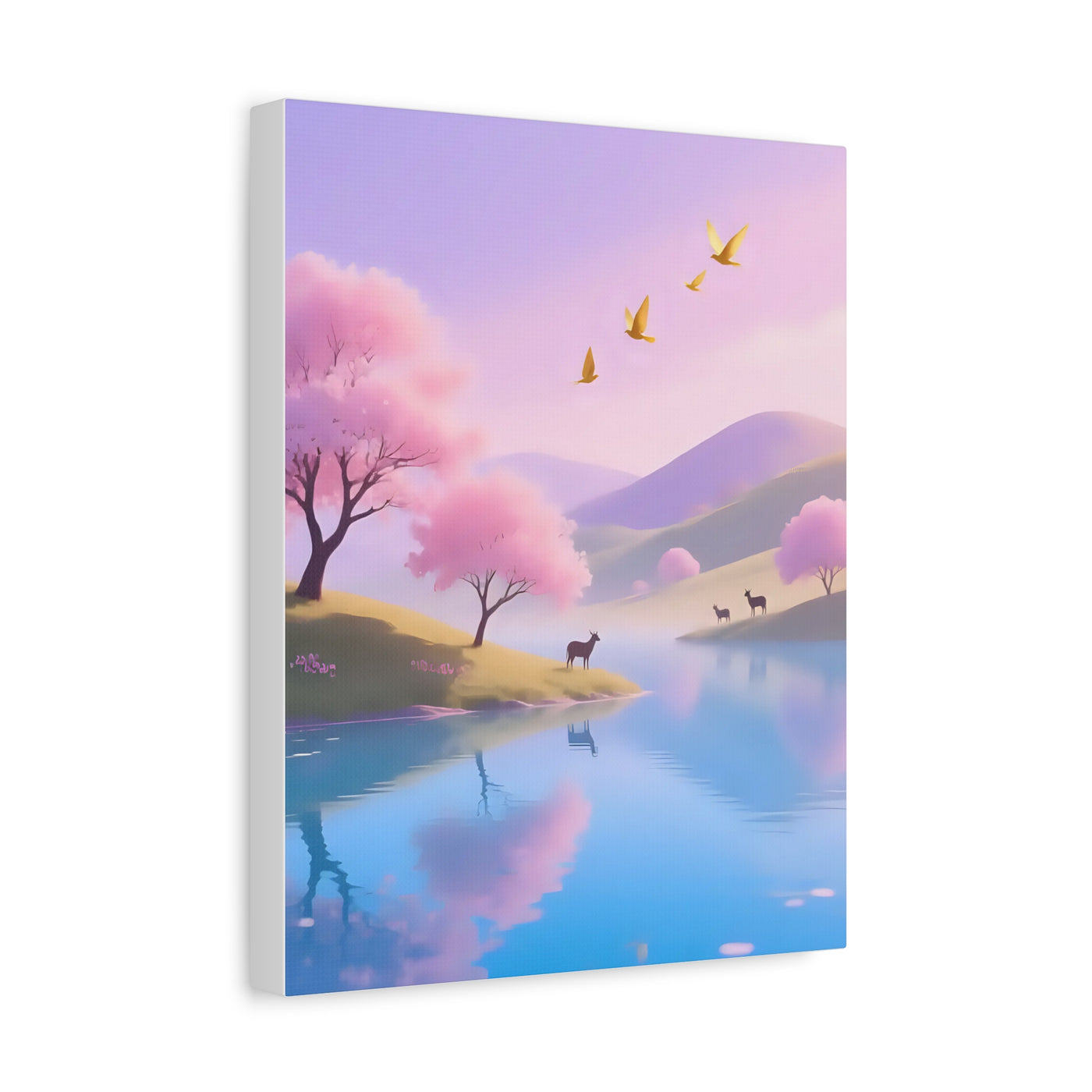 Pastel Lake and Cherry blossom Matte Canvas