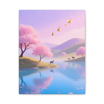Pastel Lake and Cherry blossom Matte Canvas